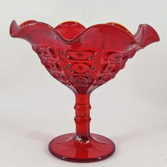 Vintage Viking Glass Bullseye Ruby Red Amberina Glowing edge footed Compote - Picture 1 of 4